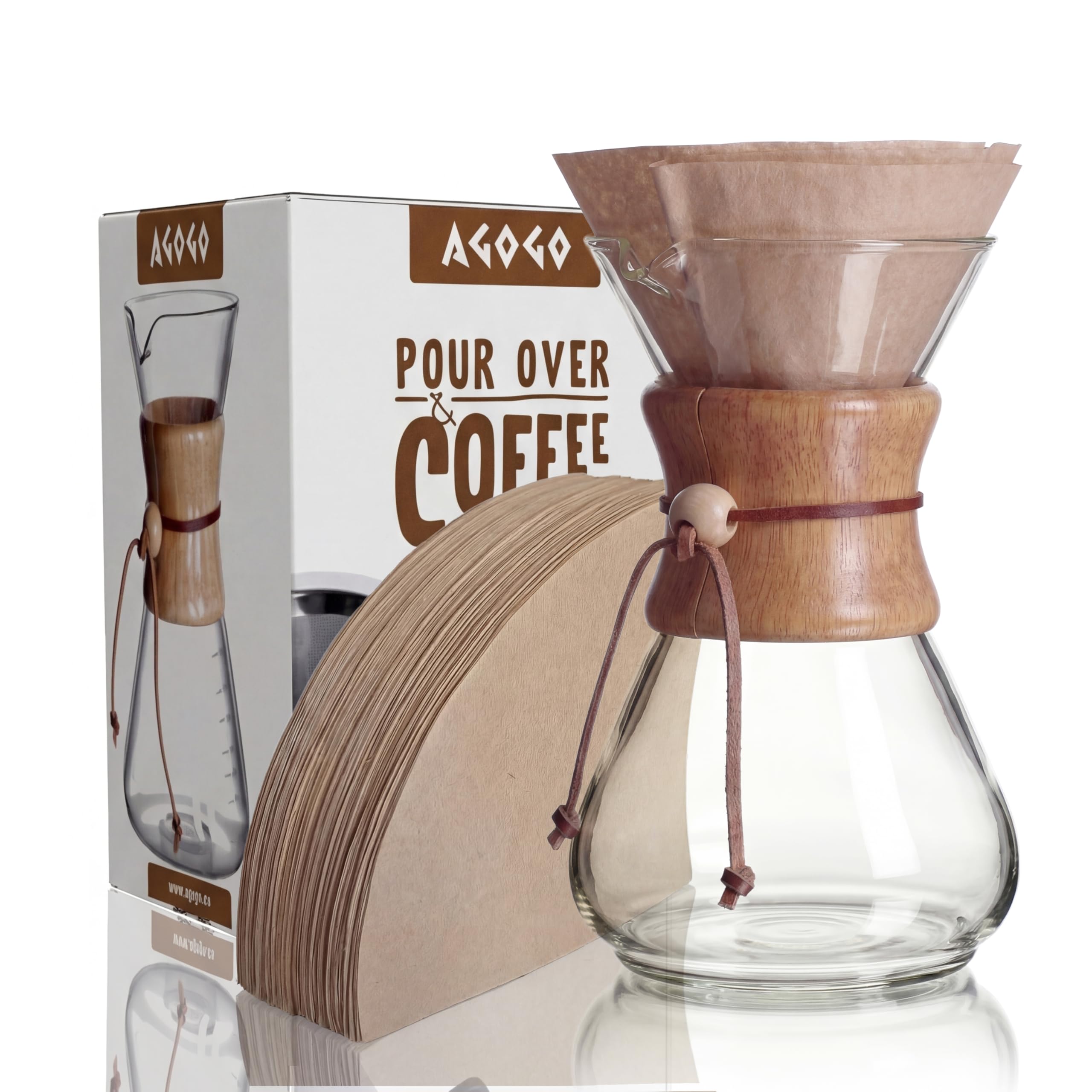 AGOGO Pour Over Coffee Maker Set, 28oz Slim Style, 50 Paper Filters