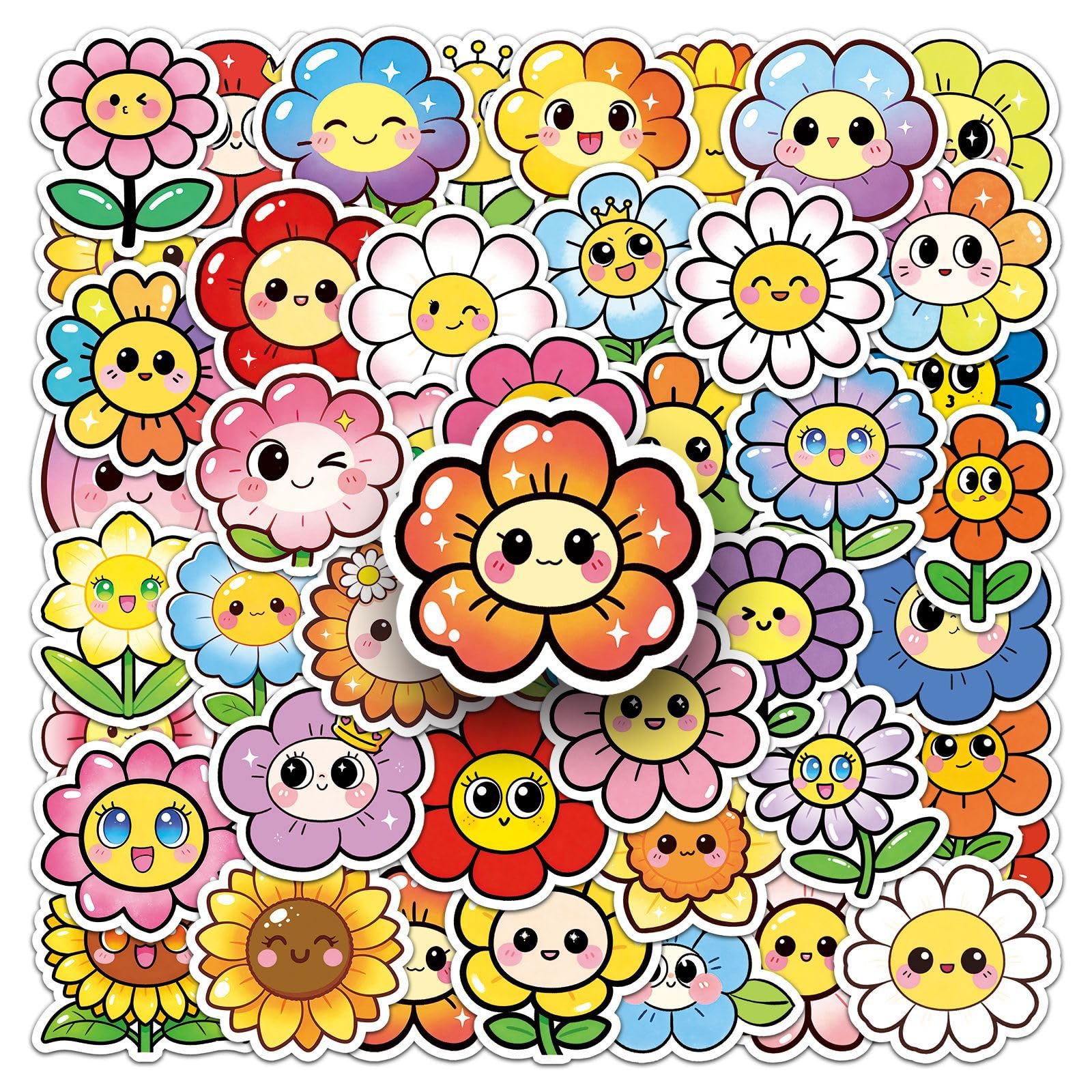 50Pcs Flower Stickers Cute Vinyl Decals for Laptops Skateboards Luggage Helmets Bikes and Phones Fans Lovers and Floral Vibe Enthusiasts