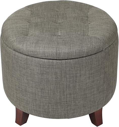Miniatura 1 de Adeco Otomana redonda de almacenamiento de 17 pulgadas de altura, taburete moderno de tela de lino con tapa extraíble y patas de madera para
