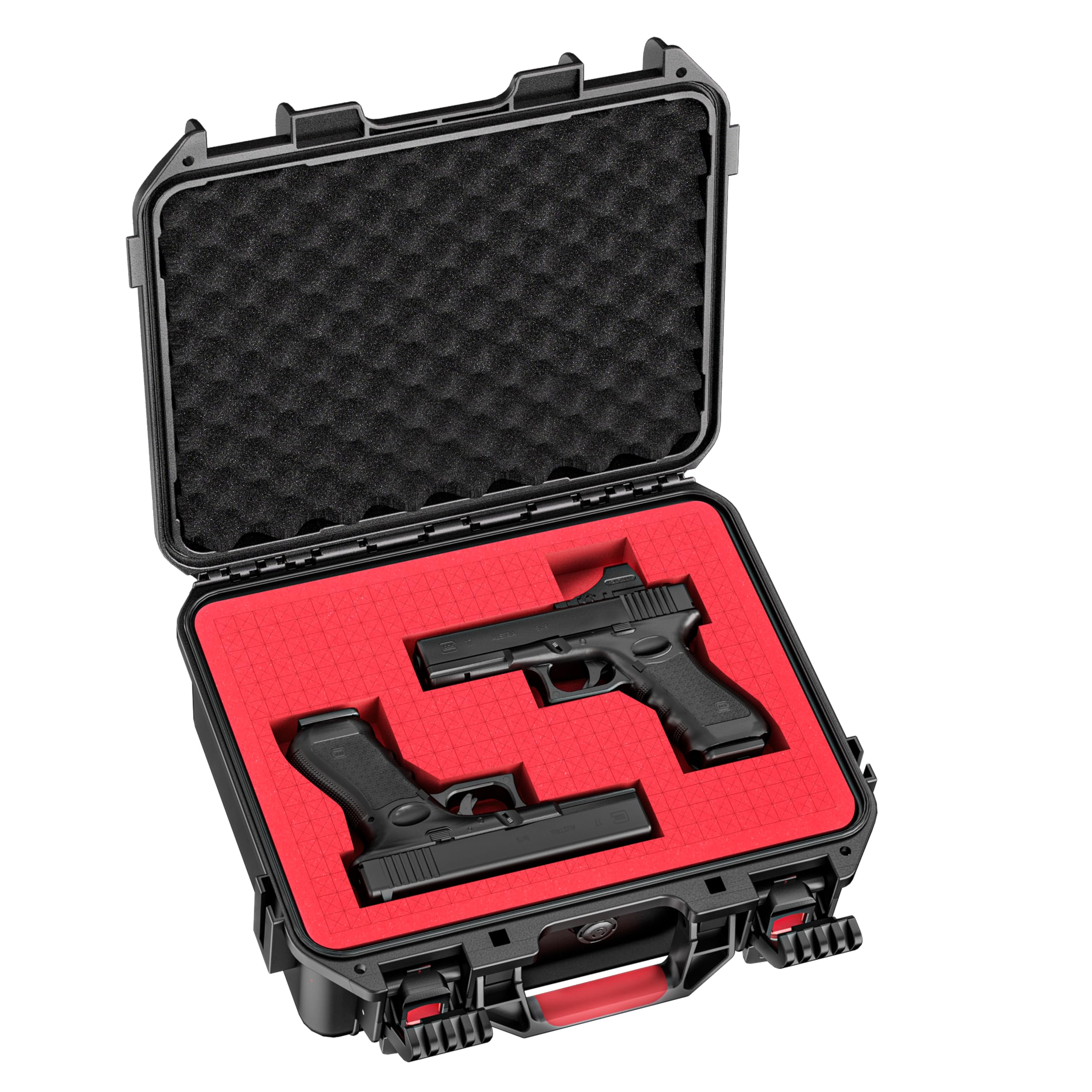 Kinghardcase Pistol Hard Case, Waterproof & Durable Gun Cases for 2 Handguns, Handgun Case Lockable with 2 Custom Foam Inserts for Gun Storage, 13.8