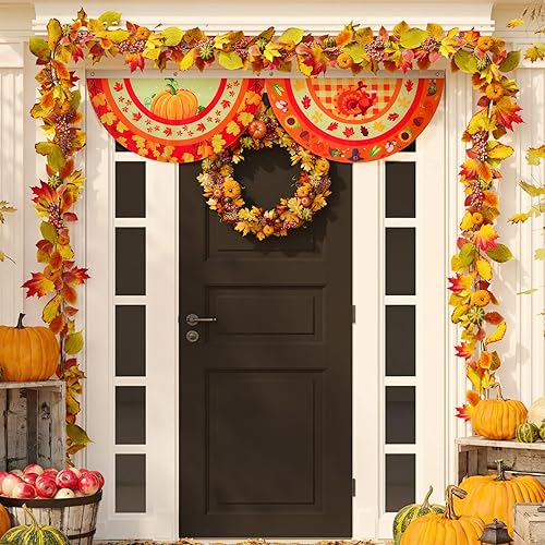 Miniatura 7 de 4 banderas plisadas de Acción de Gracias de 1.5 x 3 pies para exteriores, calabaza, pavo, patio, otoño, con cabecera de lona y ojales de metal para