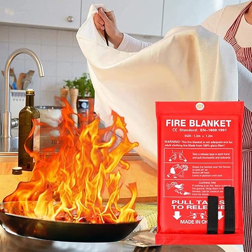 Vista 13 de Jerify Paquete de 12 mantas de fuego para el hogar, manta de emergencia contra incendios de 47 x 47 pulgadas, manta de fibra de vidrio, protección