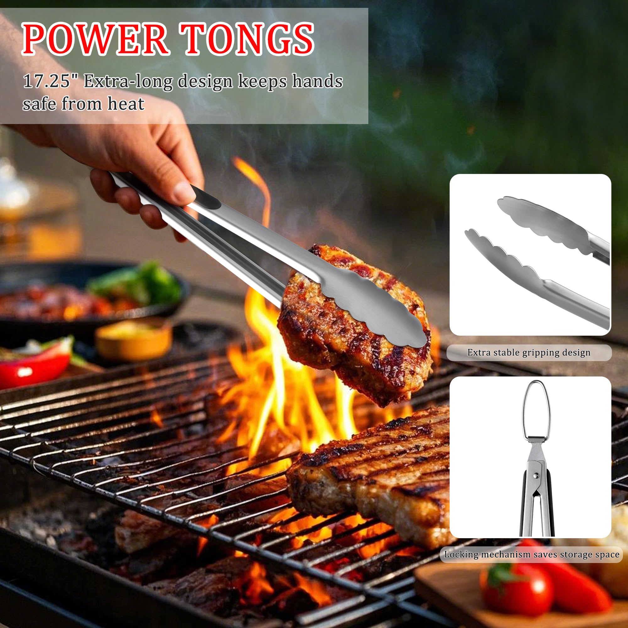 15 Stück Edelstahl BBQ Grillwerkzeuge Set, Premium BBQ Grillzubehör mit Haken & Aufbewahrungsschürze für Outdoor Grill, Kochen, Camping, Vatertag Grillen Geschenke für Männer Papa