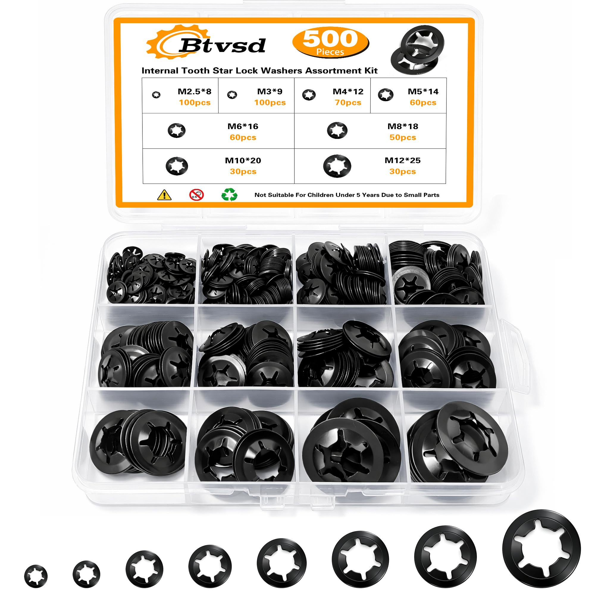 500PCS Lock Washers - Carbon Steel Assortment Kit -1 500PCS Lock Washers - Carbon Steel Assortment Kit -1