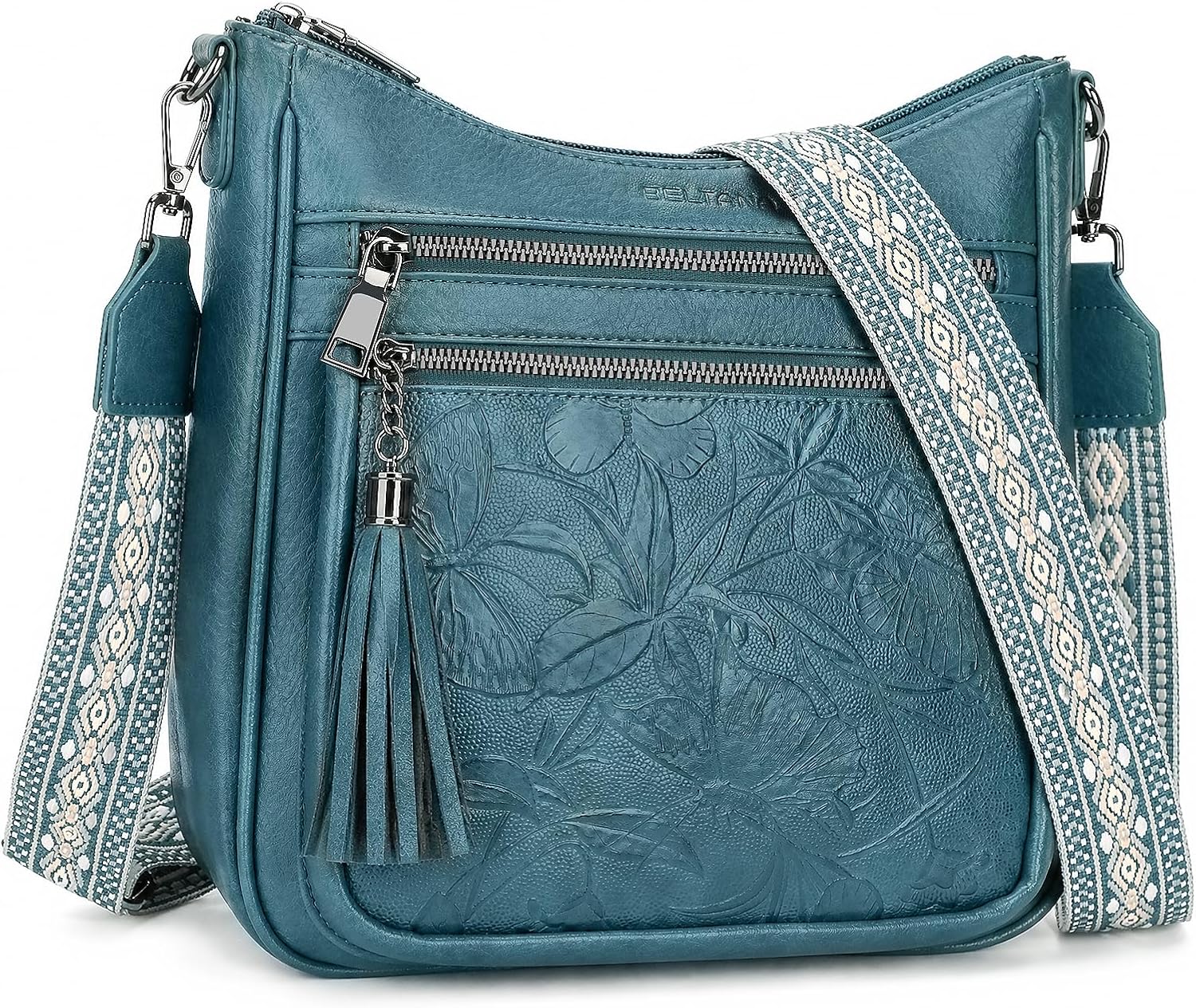BELTANA Medium Vegan Leather Crossbody Shoulder Bag for Women, Multi Pocket Travel Purse with Adjustable Wide Strap