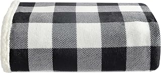 Eddie Bauer Cabin Plaid Black Reversible Sherpa Fleece Throw Blanket 50x60 - Super Soft Cozy Lounging Essential