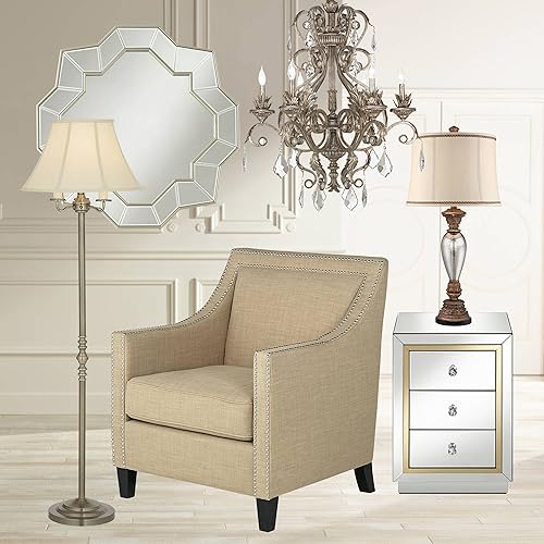 Miniatura 7 de Barnes and Ivy Alsace - Lámpara de mesa tradicional de 32.5 pulgadas de alto, cristal de mercurio plateado, base de bronce dorado, decoración de