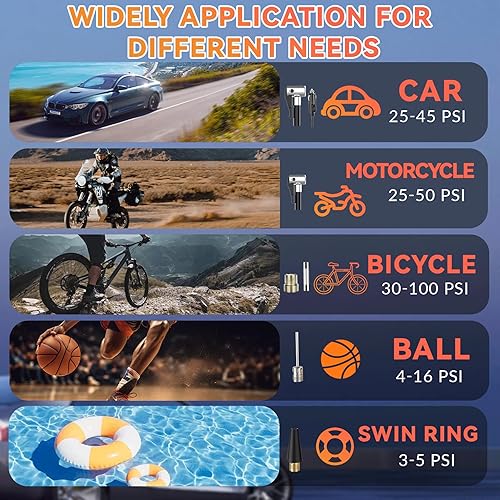 Miniatura 6 de Inflador de neumáticos, compresor de aire portátil, bomba de aire de 150 PSI para neumáticos de automóvil con medidor de presión de neumáticos,