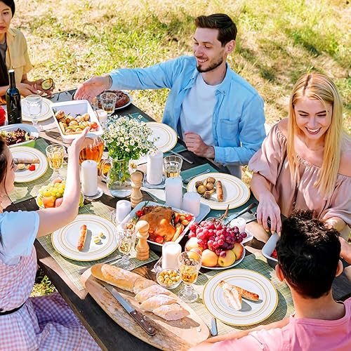 Miniatura 7 de M MCIRCO Juego de vajilla dorada de 175 piezas, 50 platos, 25 cubiertos, 25 tazas, 25 servilletas de papel, 25 vajilla dorada desechables para