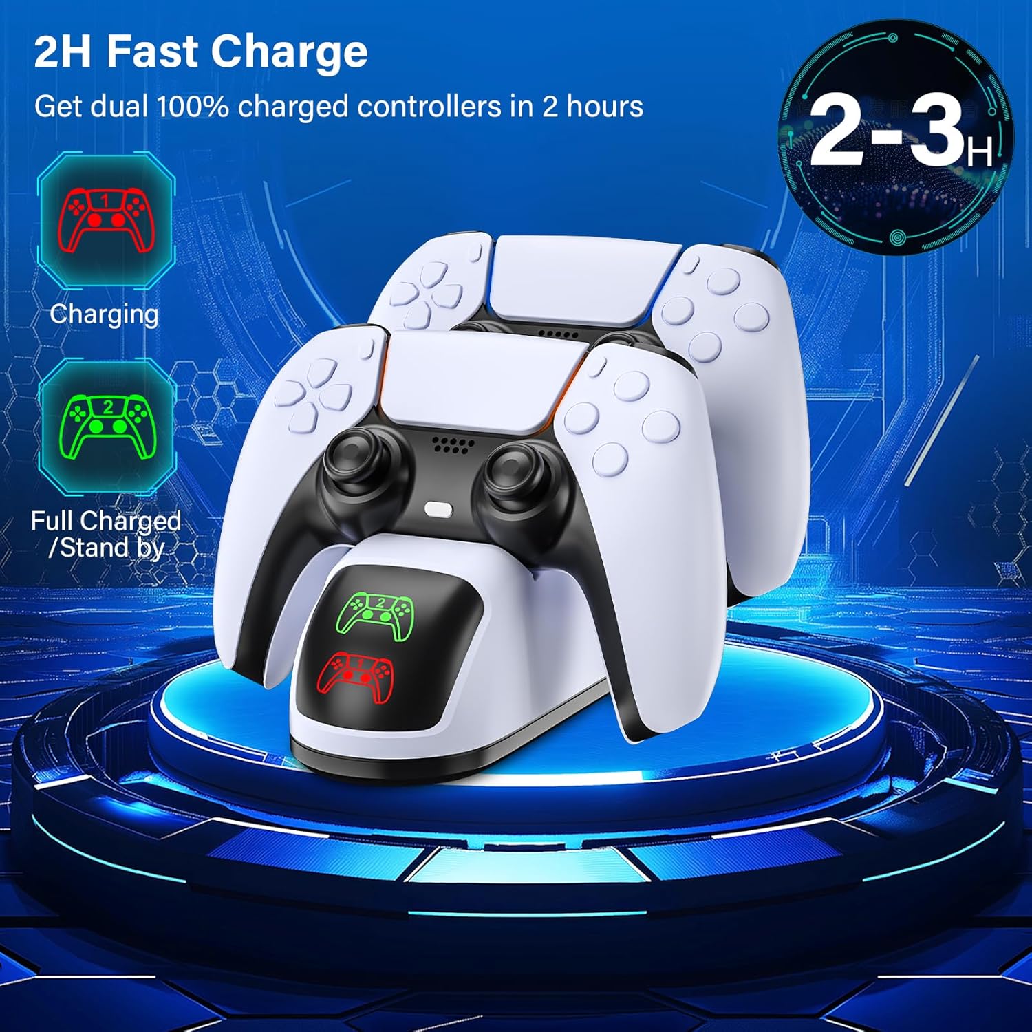 for PS5 Controller Charger Station for PlayStation 5 Dualsense, for PS5 Controller Charging Dock with LED Indicator, for PlayStation 5 Controllers Charging Station Stand with Fast Charge Cable,White - Image 2