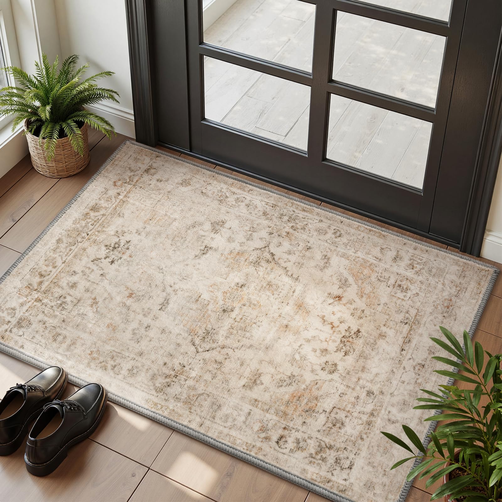 MontVoo-Area Rug 9X12 Rugs for Living Room-Beige Machine Washable Rug-Soft Living Room Rug-Vintage Non Slip Carpet