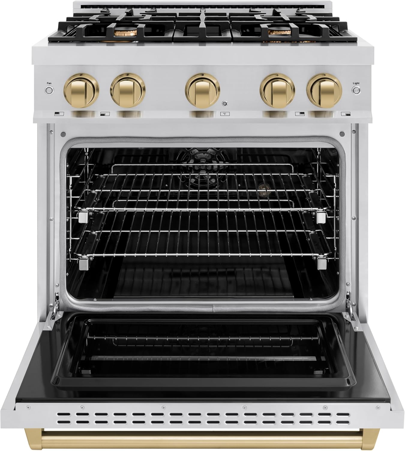 ZLINE Autograph Edition 30 in. 4.2 cu. ft. Classic Dual Fuel Range with 4 Burner Gas Cooktop and Electric Convection Oven in Stainless Steel with Champagne Bronze Accents (CDRZ-30-CB)