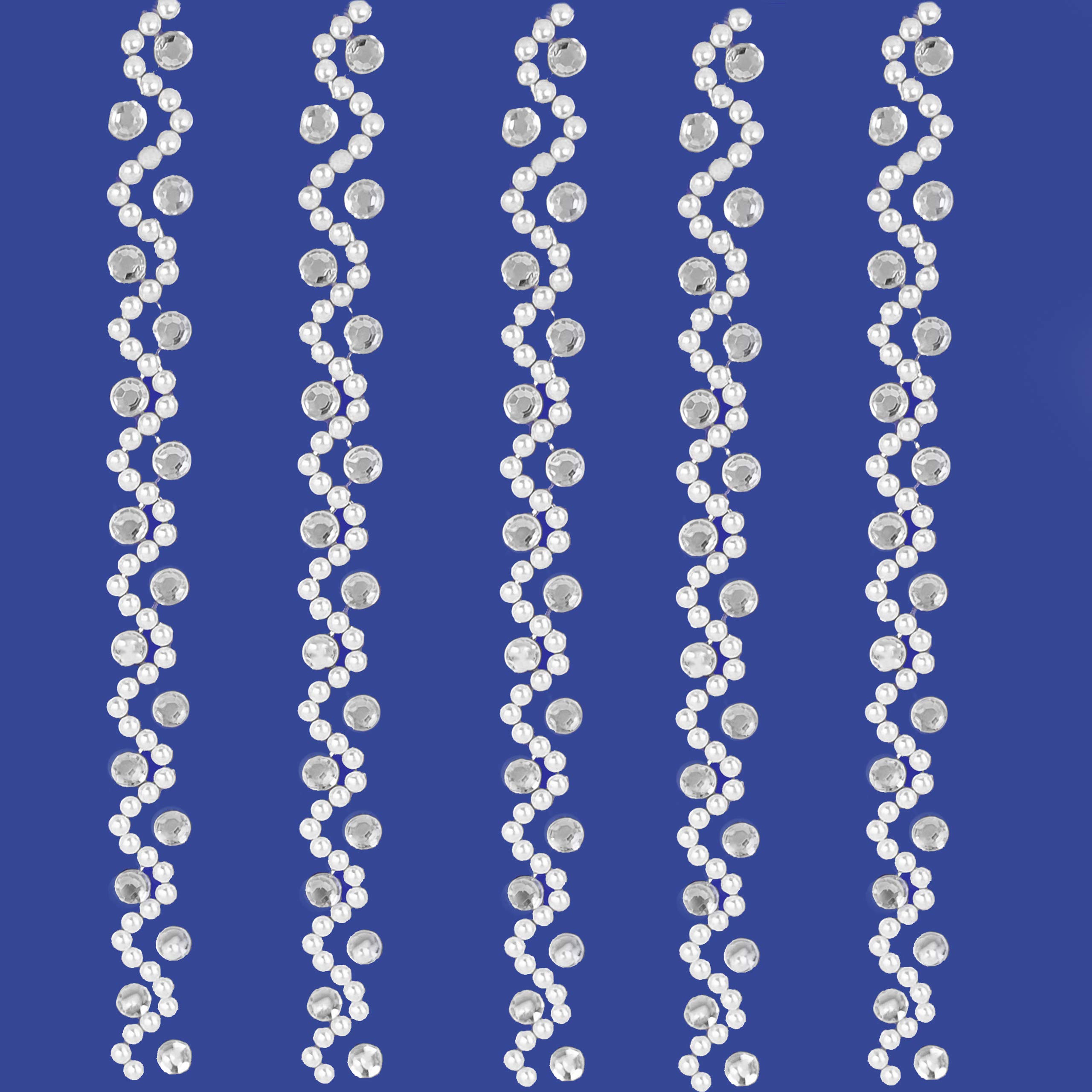 Pebble Eleven 15Cm Diamante/Pearl Strips Diamante & Pearl Sticker Strips - Assorted Designs Self Adhesive Border Trim Stickers (, 5)