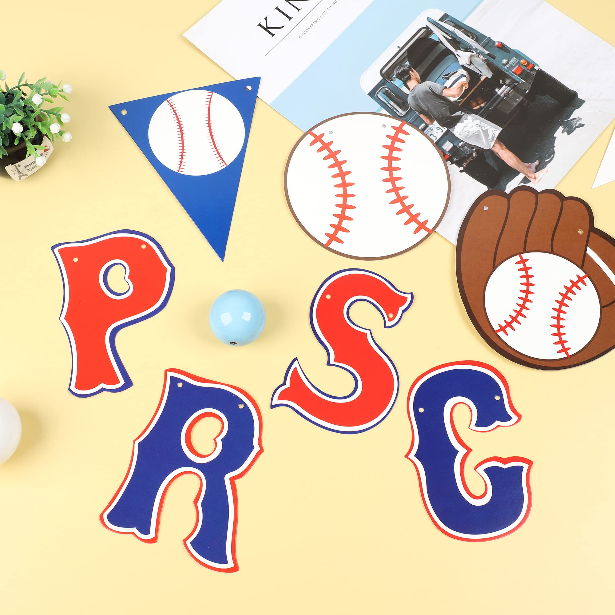 Baseball Birthday Party Supplies - Set Of 5 Paper Garlands, Pennant Bunting Flags & Concessions Banner