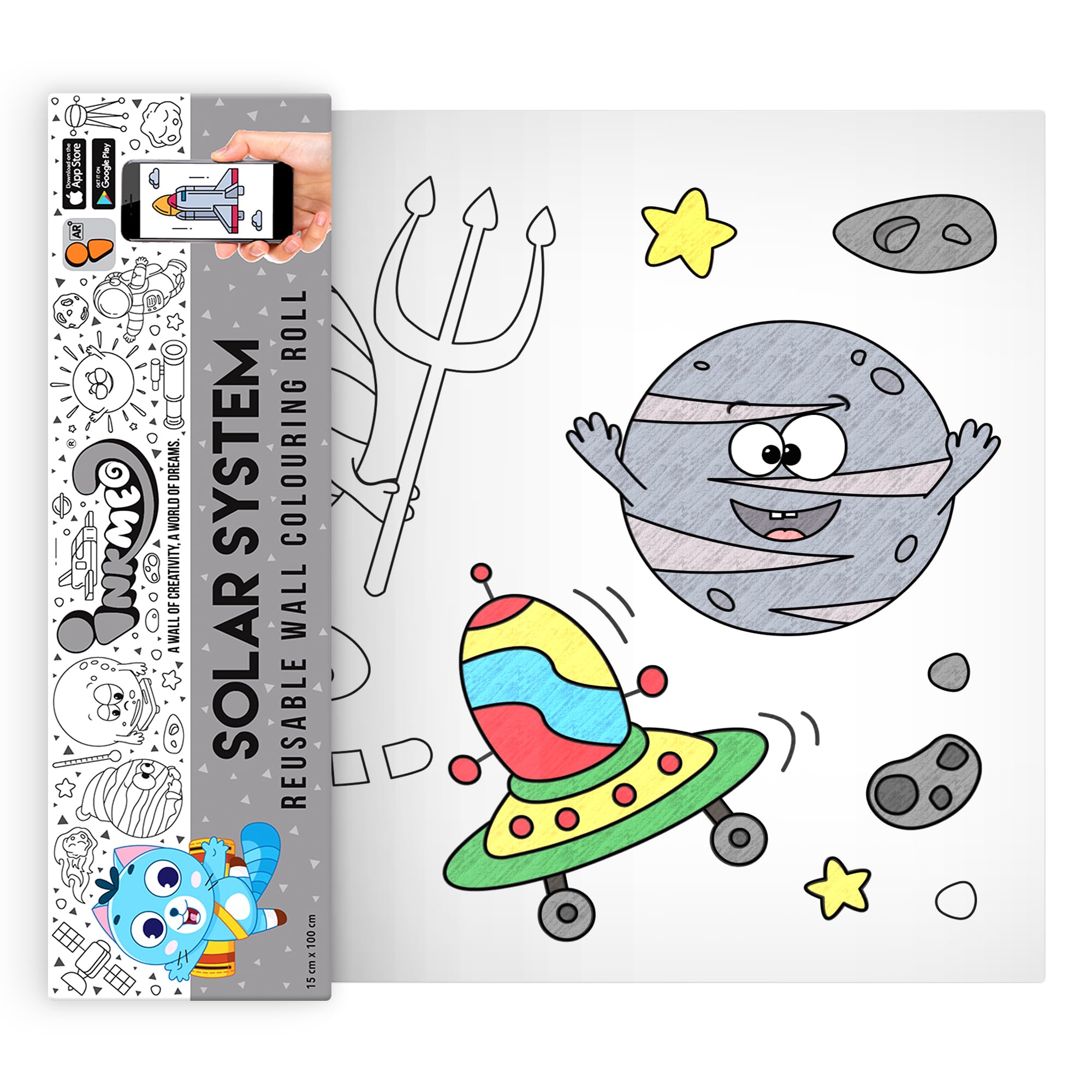 Inkmeo | Solar System Wall Colouring Roll | AR Enabled | Interactive Educational Learning Chart | for Kids | Ages 5+ | Best Gift | Size (18 X 84 Inches) | Budding Astronauts and Scientists