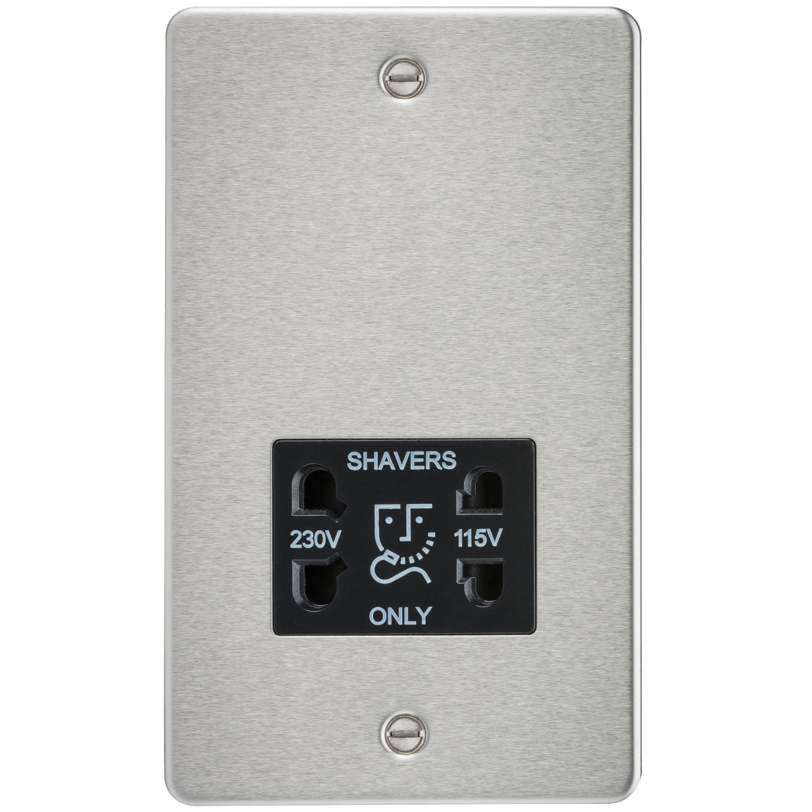 Knightsbridge FPAV8900BC 115/230 V Flat Plate Dual Voltage Shaver Socket with Black Insert - Brushed Chrome