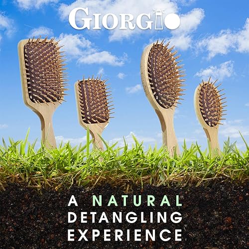 Miniatura 9 de Giorgio - Cepillo de cerdas de madera ecológico para cabello grueso o largo - Cepillo para desenredar grande y cepillo de crecimiento del cabello