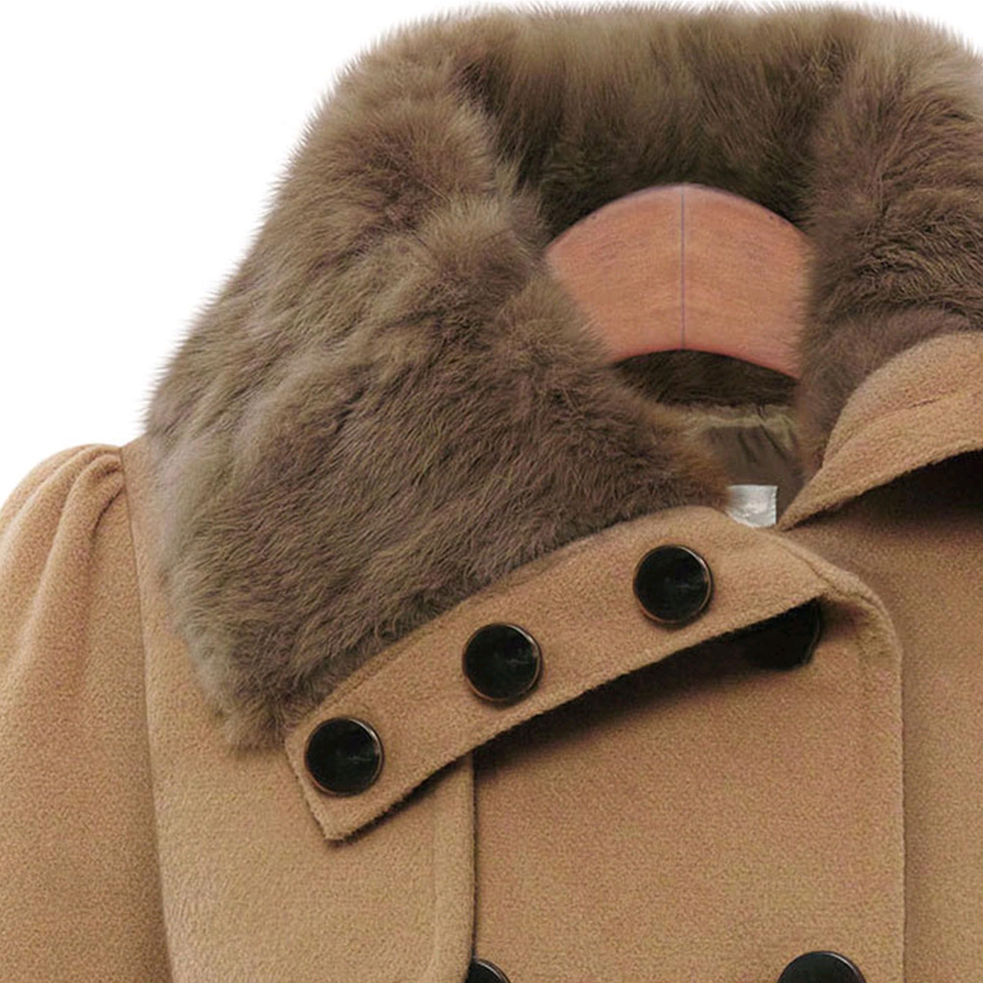 Cappotto da donna doppiopetto casual in finta lana con orlo svasato Trench Jacket con cintura invernale alla moda in finta pelliccia tweed soprabito
