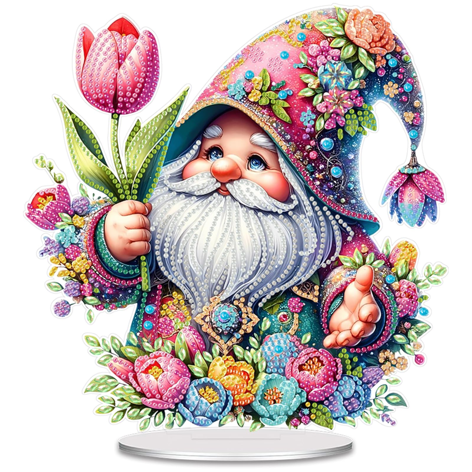 5D Diamond Art Painting Kits for Adults, Diamond Art Tabletop Ornament with Special Shaped Diamonds, DIY Desktop Decor Stand - Festive Holiday Craft Gift(Goblins and Flowers Tulip)
