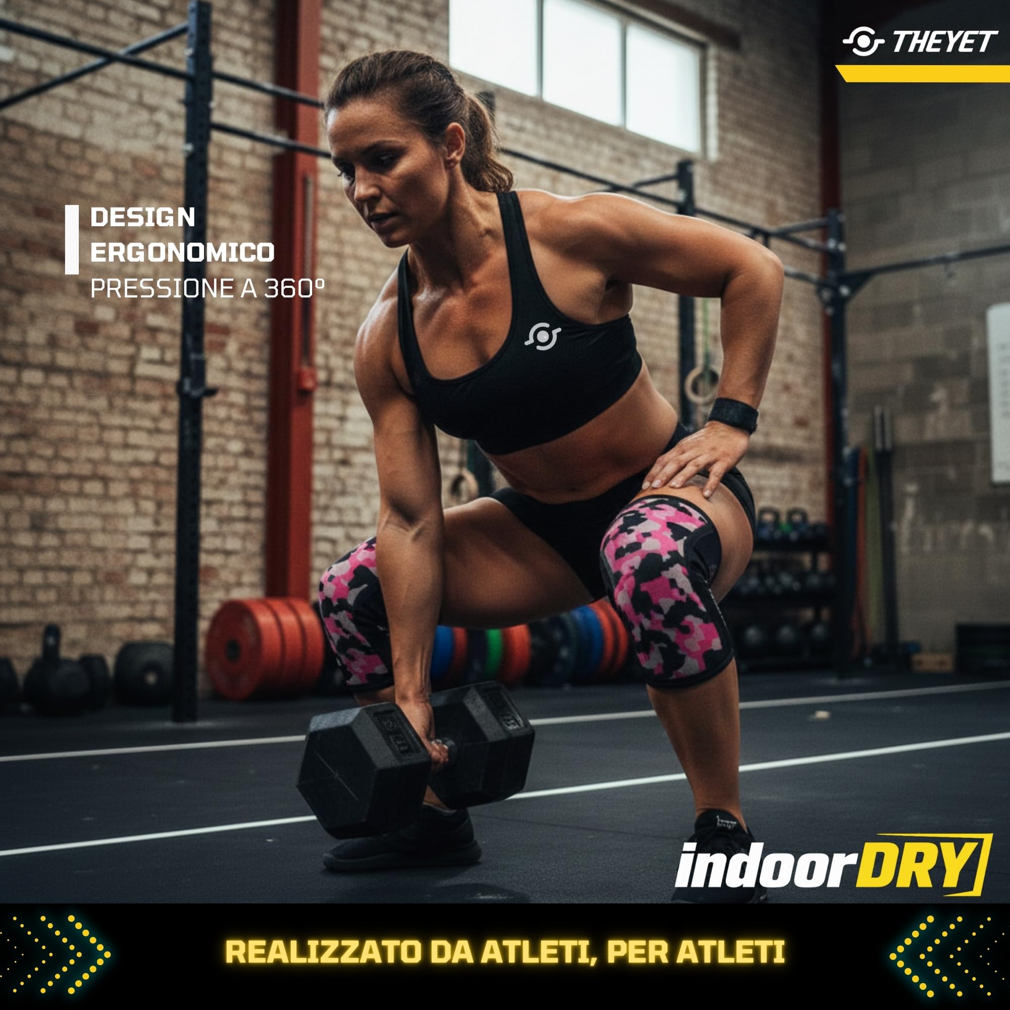Theyet Ginocchiere CrossFit a Compressione in Neoprene 7mm Donna e Uomo | Supporto Regolabile Palestra | Powerlifting Fitness Sollevamento Halterofilia | Protezioni Sportive per Ginocchia (Rosa, M)