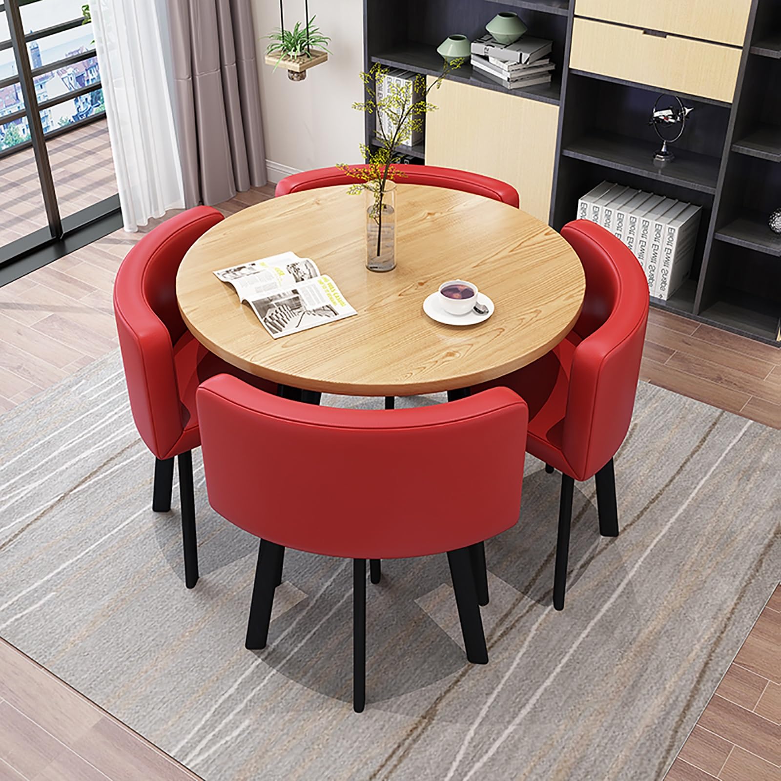 Round Dining Table Set for 4 with Marble Top and Chairs Office Reception Desk and Chair Set Suitable for Lounge Living Room Modern Furniture Dining Set,Red 1-Circle-Cortex
