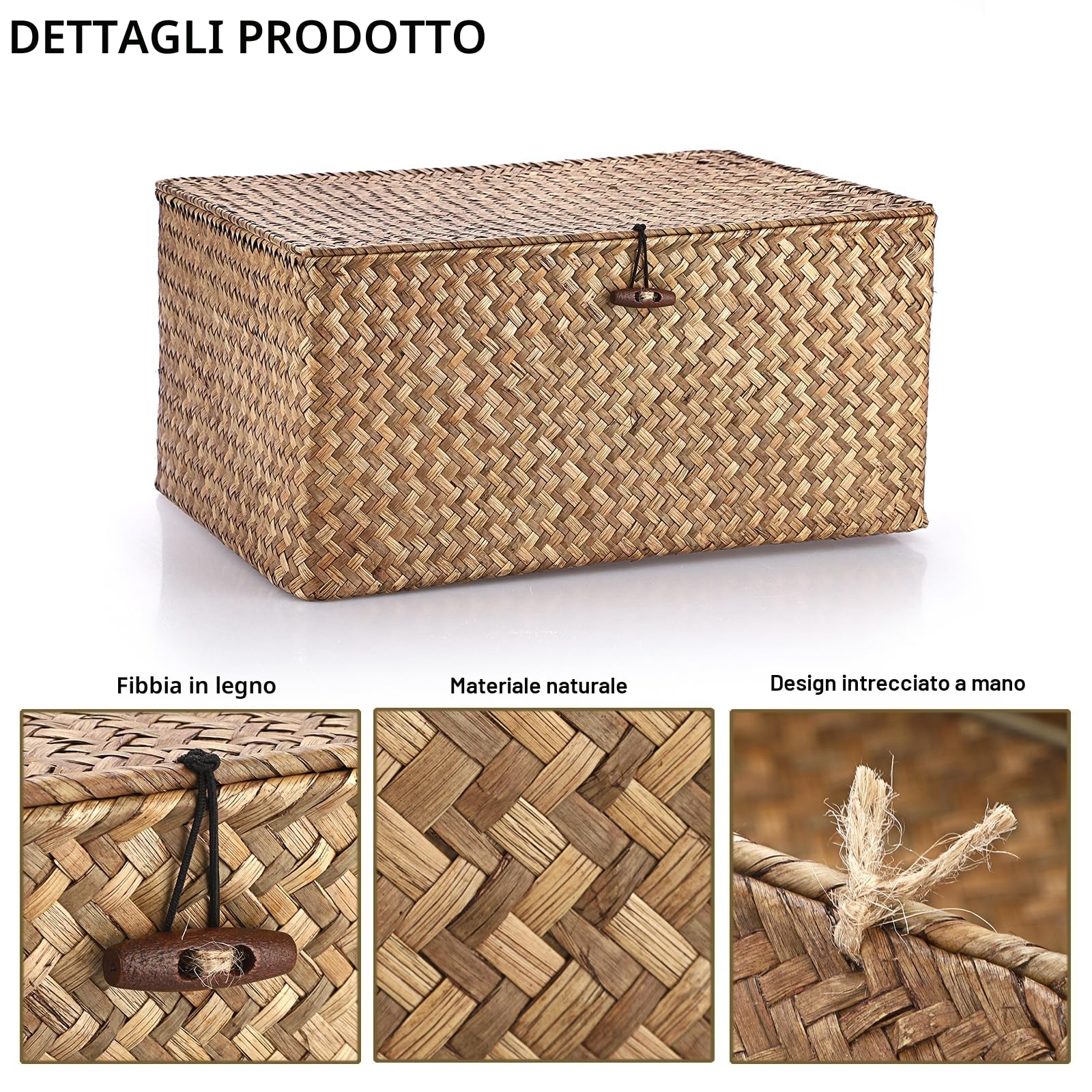 IGNPION - Cesto portaoggetti in vimini con coperchio, cesto da scrivania in vimini intrecciato, rettangolare, organizer da bagno, scatola decorativa per sotto mensole del soggiorno, cesto portatutto