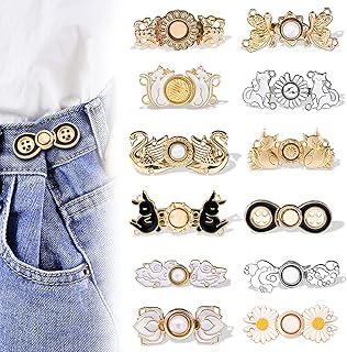 12 Set Adjustable Waist Buckle, Adjustable Pant Waist Tightener, Button Pins Sewing Button, Waist Tightener Clip, Waist Adjuster Clips for Dresses Pants Jeans Sleeves Too Big Loose