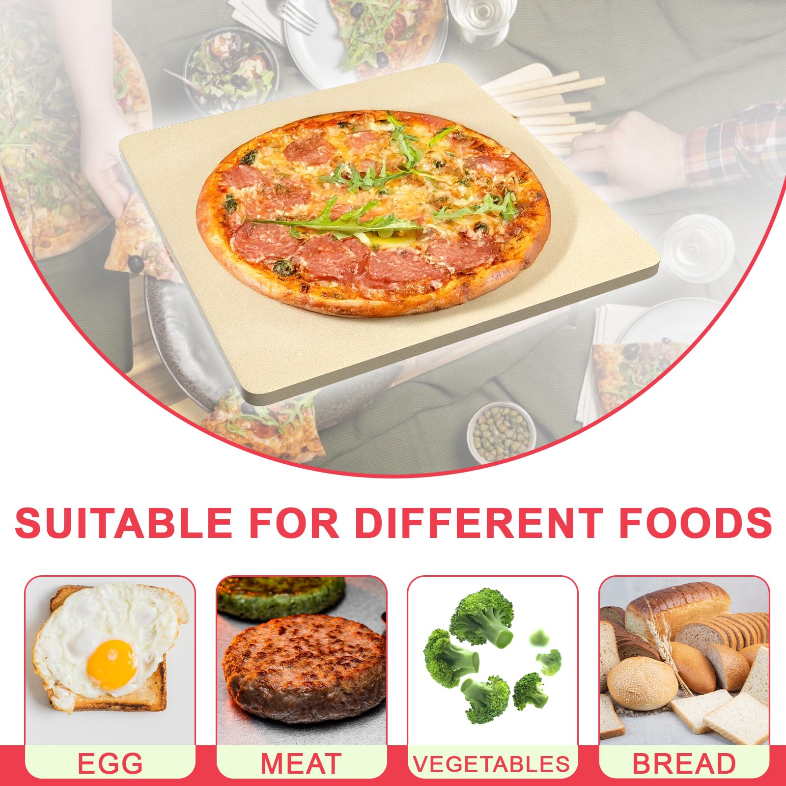 40,6 cm quadratischer Pizzastein für Ninja FlexFlame Grill und Ofen, Universal Großer Keramikstein mit Pizzaschieber & Kunststoffschaber für Ninja Flex Flame Zubehör, Kit zum Kochen von Brot, Calzones