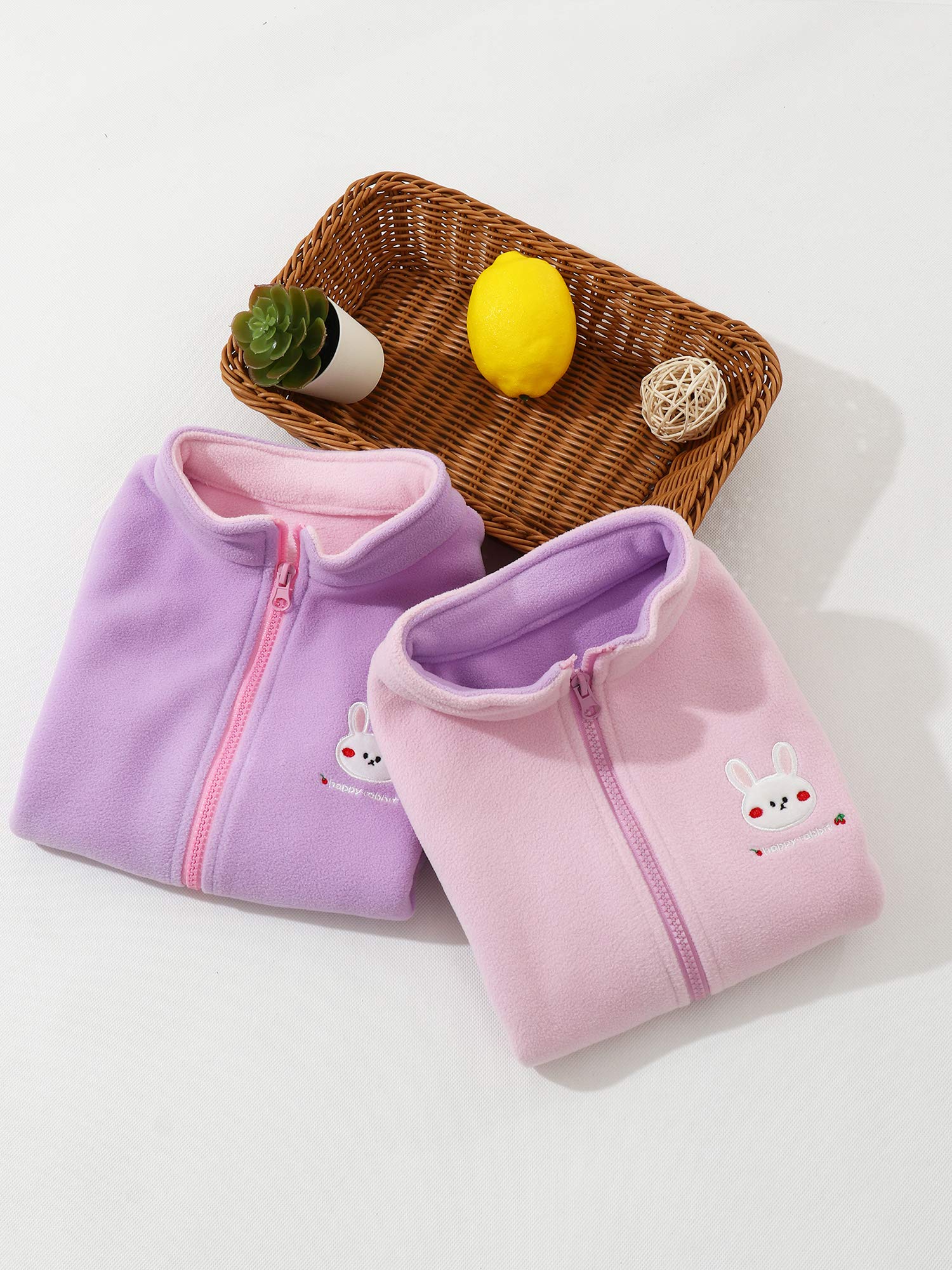 Gilet en Polaire pour Bébé et Tout-petit Enfant Filles Col Montant Fermeture Éclair Manteaux sans Manches Dessin Animé Lapin Motif
