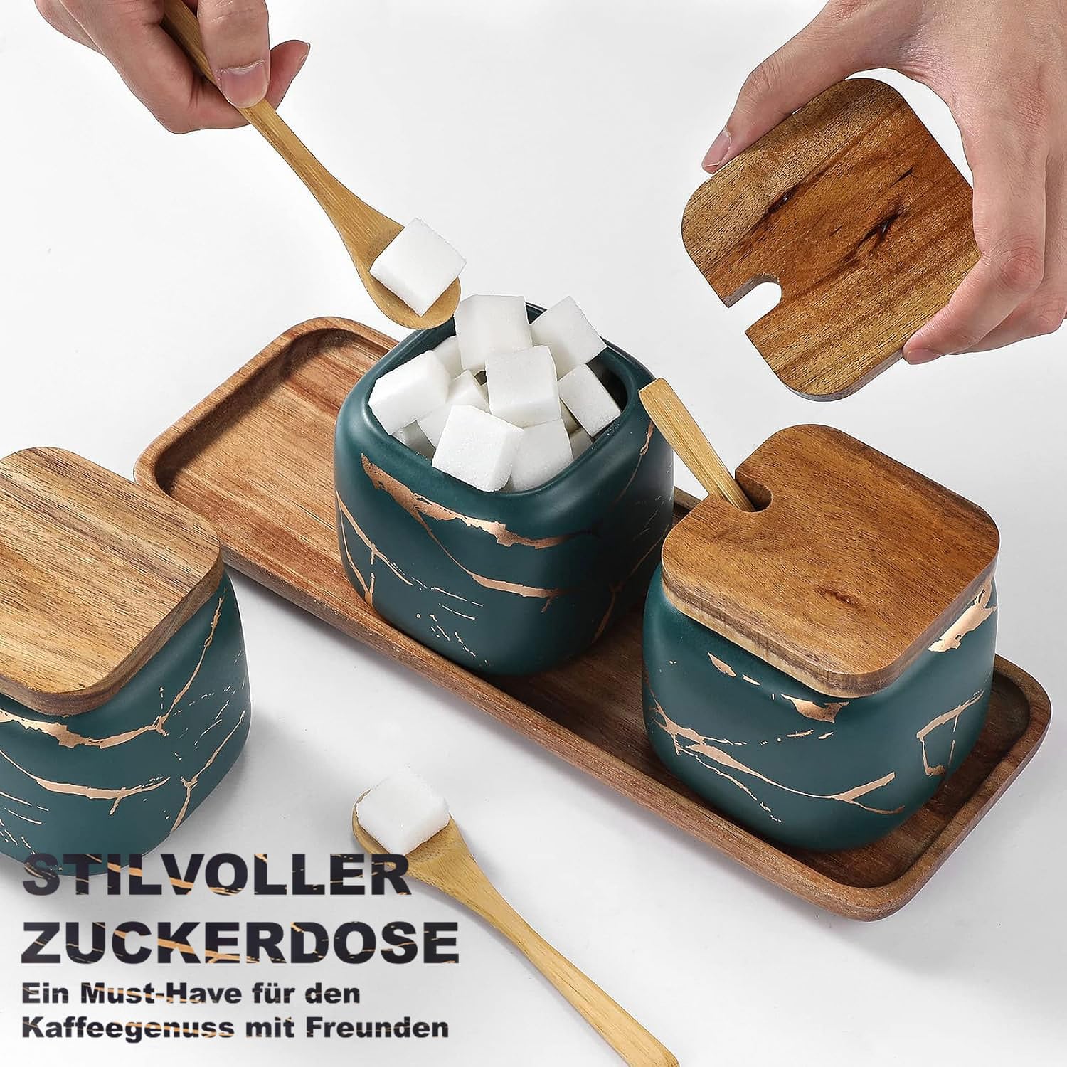 Set De 3 Pots à épices Céramique - Avec Cuillères Et Couvercles Bambou - Organisateur Cuisine Design - 170ml