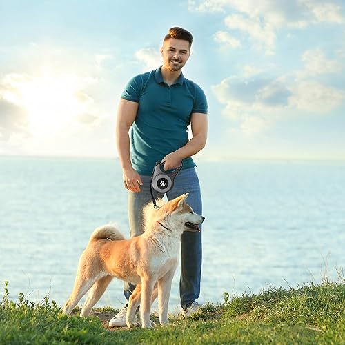 Miniatura 5 de Correa retráctil de 16 pies para perros extra grandes de hasta 130 libras, cinta de nailon sin enredos, color negro Dan24 XL