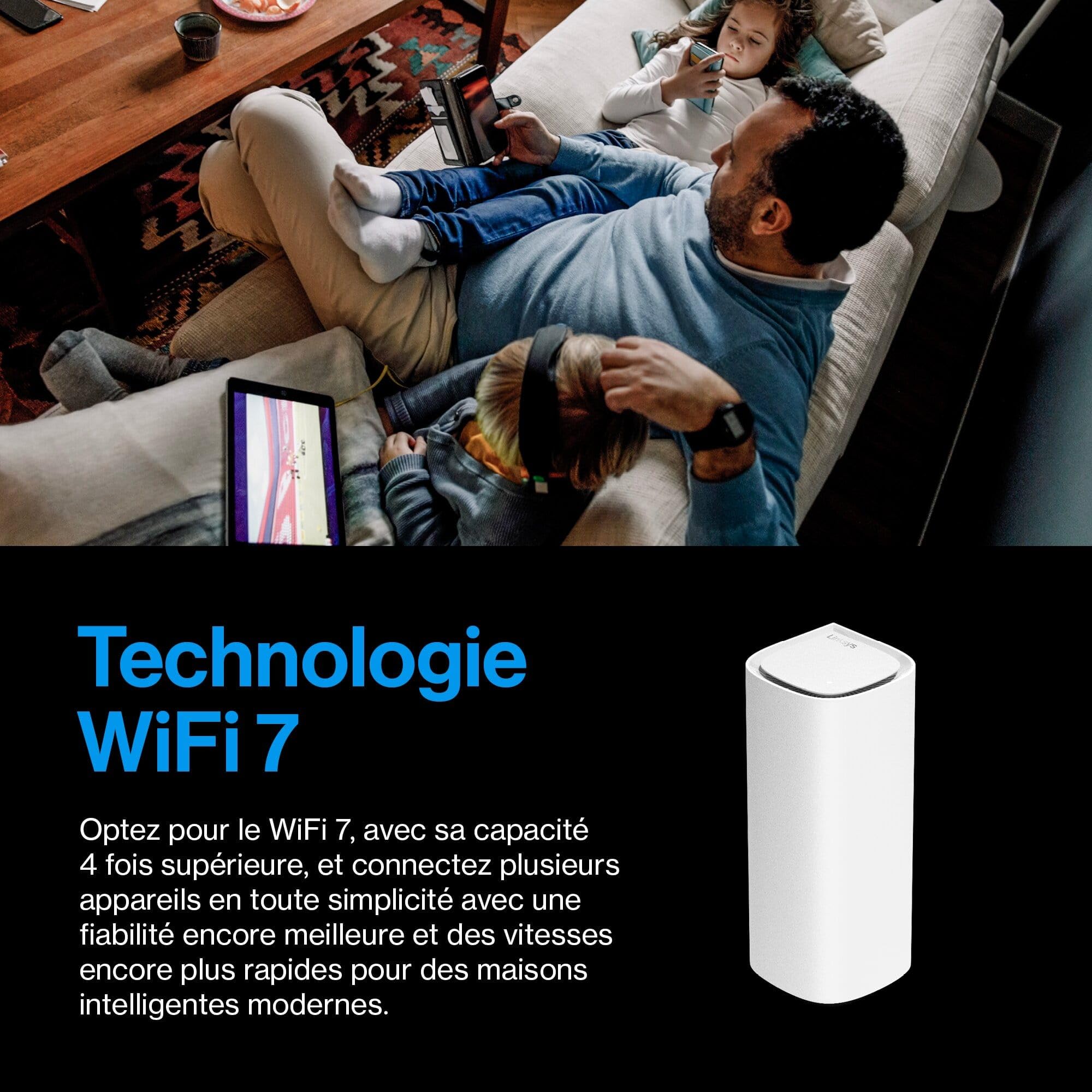 Linksys Velop Pro 7 10G LN1401 – Système Mesh Triple Bande avec 1 Port 10 Gigabit Internet/WAN et 4 Ports 2,5 Gigabit LAN, Couverture Jusqu’à 280 m² et Plus de 200 appareils