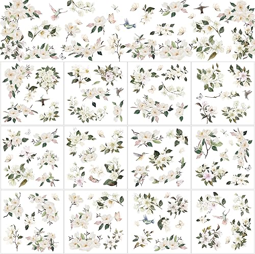 Miniatura 1 de 12 hojas de calcomanías para transferencia para manualidades y muebles, calcomanías clásicas de pájaros, floral, lavanda, mariposa, para el hogar,