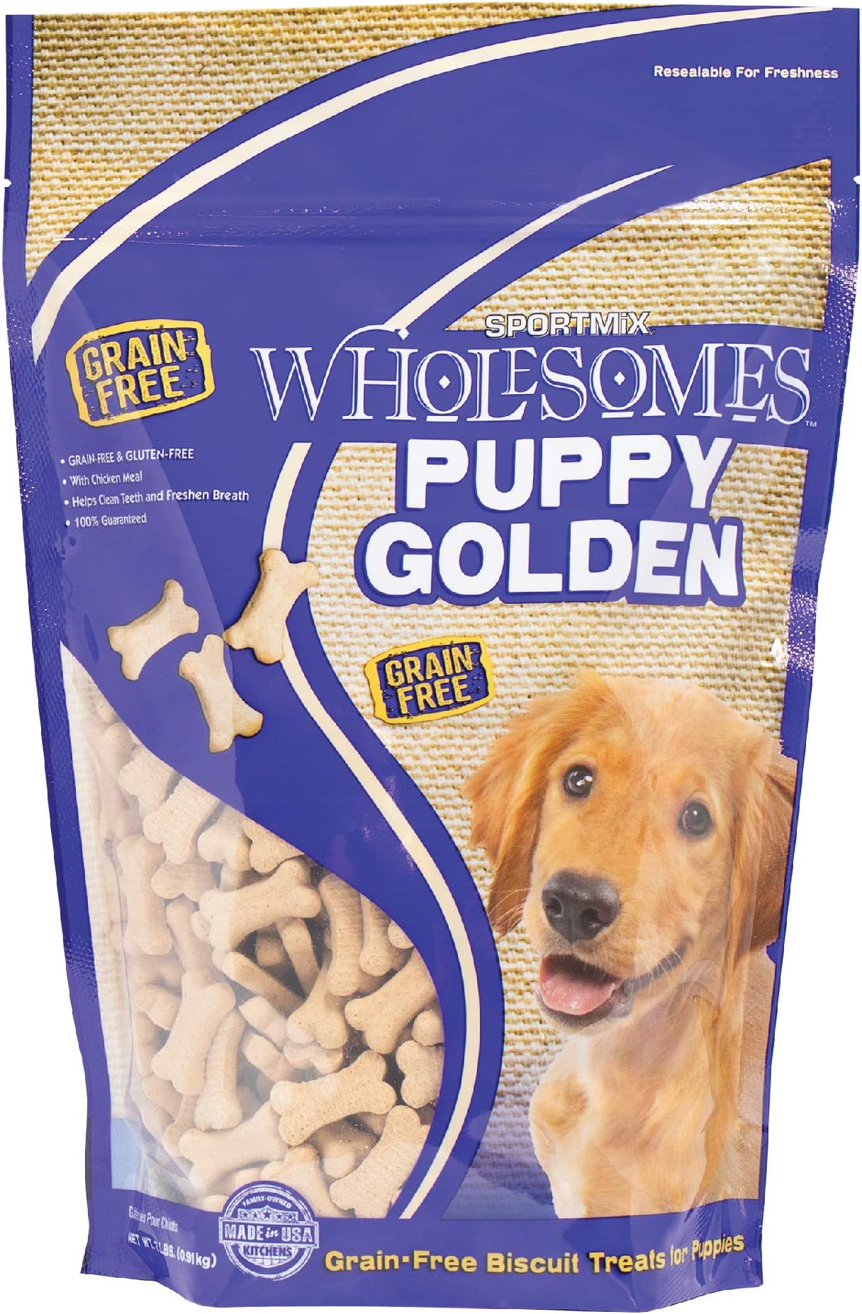 Sportmix Wholesomes Puppy Golden Grain Free Dog Treats, 2 Lb.