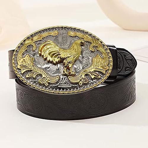 Miniatura 7 de WMG Hebilla de cinturón occidental en tono dorado de gallo para hombres, estilos geniales de vaquera y rodeo