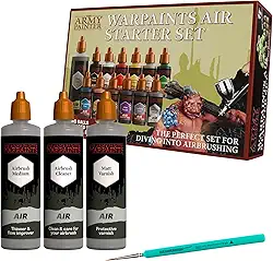 The Army Painter, Pacote de iniciante de aerógrafo, incluindo conjunto de iniciante de ar, escova DipIt, verniz antibrilho de ar, limpador de aerógrafo e médio para DnD, Warhammer e Wargaming