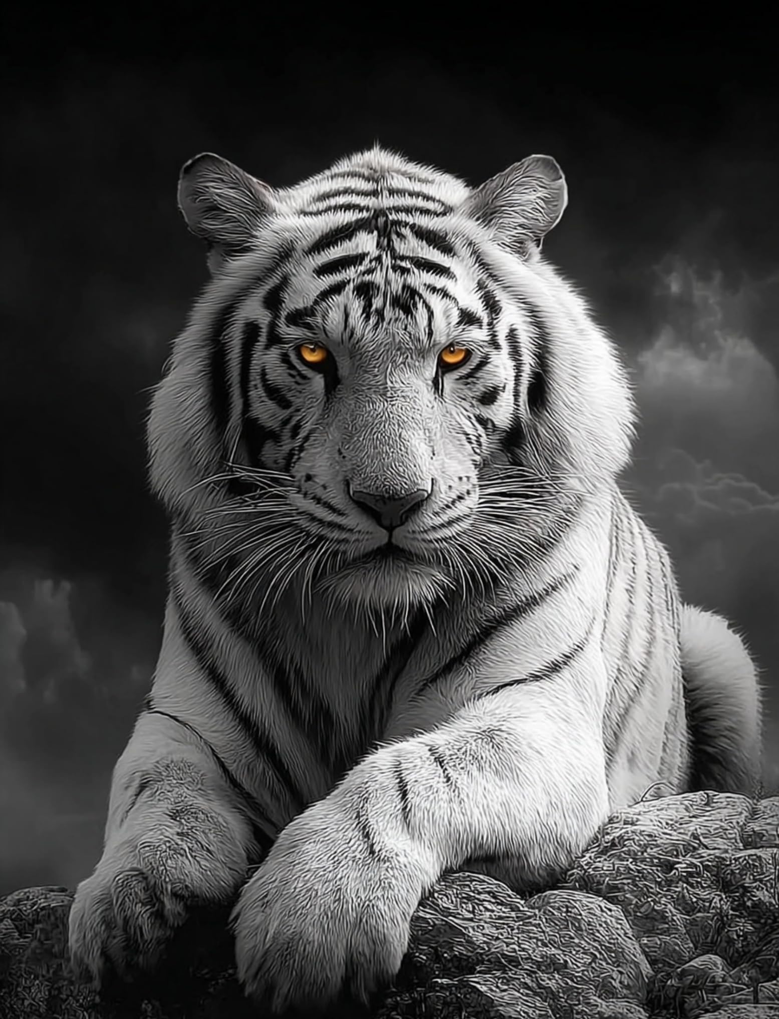 WANGWANGMIAO Paint by Numbers for Adults -White Tiger-Painting by Numbers for Kids,Oil Number Painting Kits for Home Wall Decor，20x16inch，with Frame