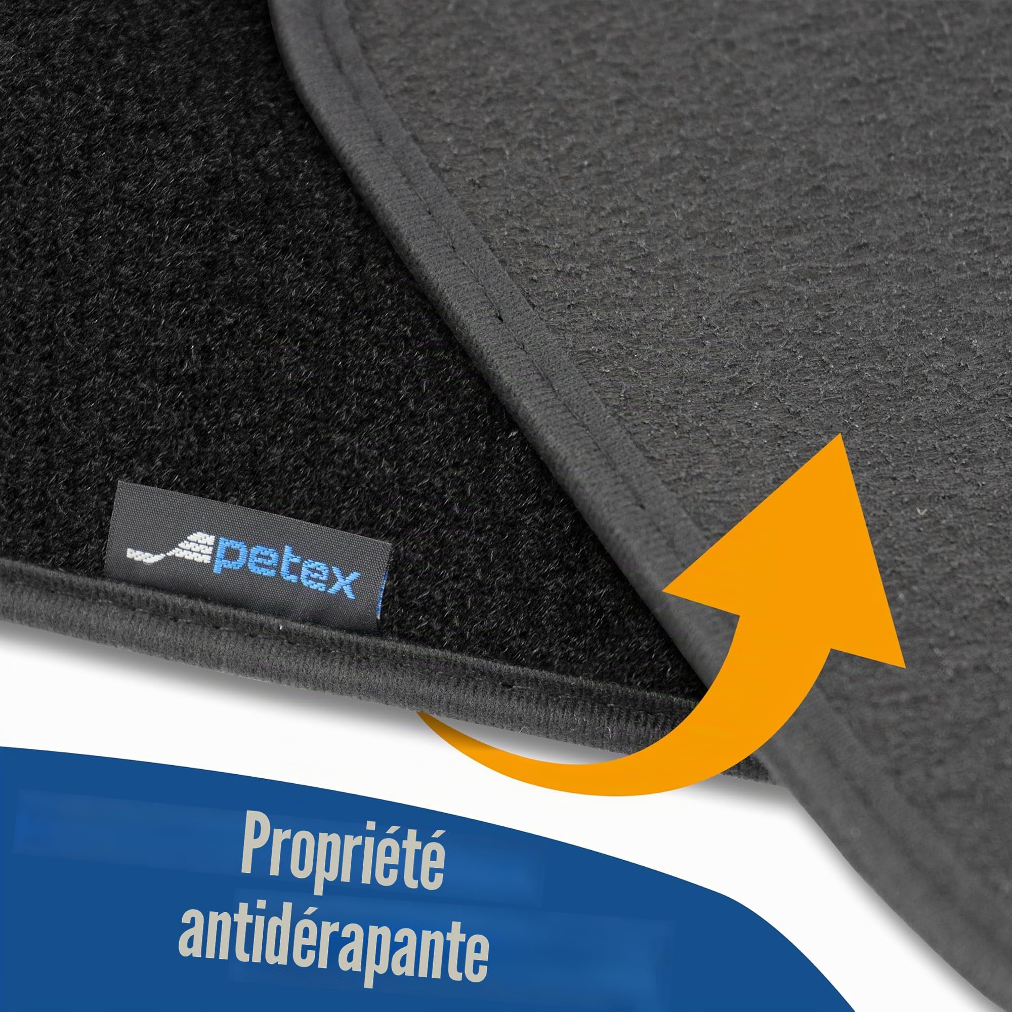 Tapis de Voiture PETEX Passe-Partout pour Ford Transit Custom à partir de 10/2023 Avant, Ensemble de Tapis en Velours - Pluto, 2 pièces, Noir