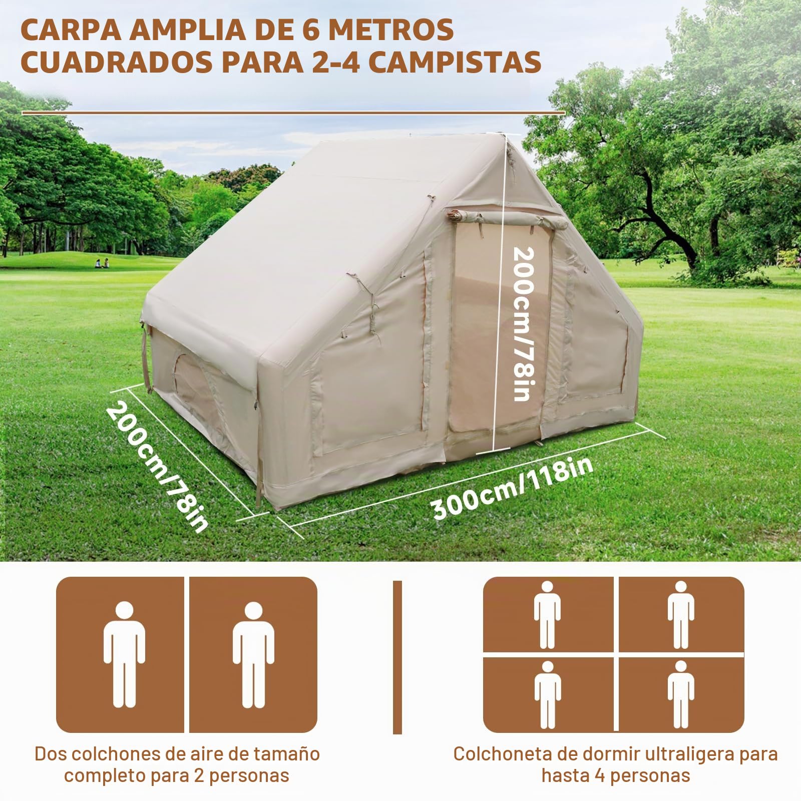 Tienda inflable de instalación rápida para acampar al aire libre con bomba, tienda inflable familiar con ventana y puerta, tienda desplegable con bolsa de almacenamiento, tienda de campaña de aire