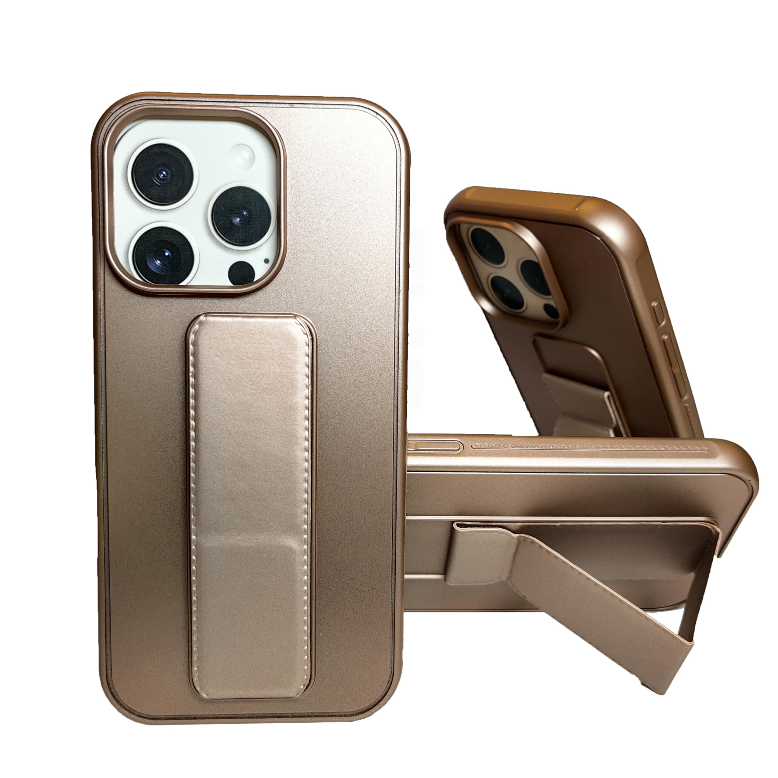 Case for iPhone 16 Pro Max Cover Desert Titanium Magnetic Car Mount Kickstand & Holder, Silicone Vertical & Horizontal Hand Strap and Grip with Multi Stand for iPhone 16 Pro Max (Desert Titanium)
