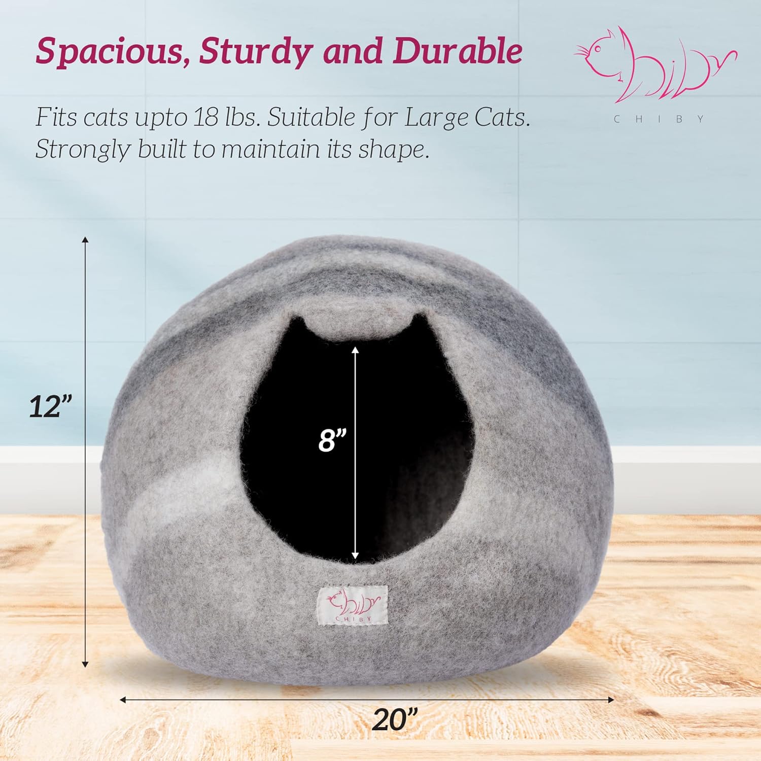 Cat Cave Bed (Large) Cat House for Indoor Cats~ Eco Friendly~ Hand Felted from 100% Natural New Zealand Wool !! (Grey Stripe)