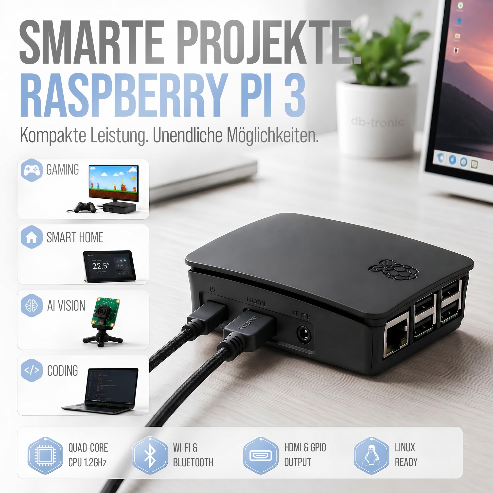Raspberry Pi 3 B+ 1GB Starter Set 64GB Edition Netzteil Gehäuse Kühlkörper 4K HDMI Kabel
