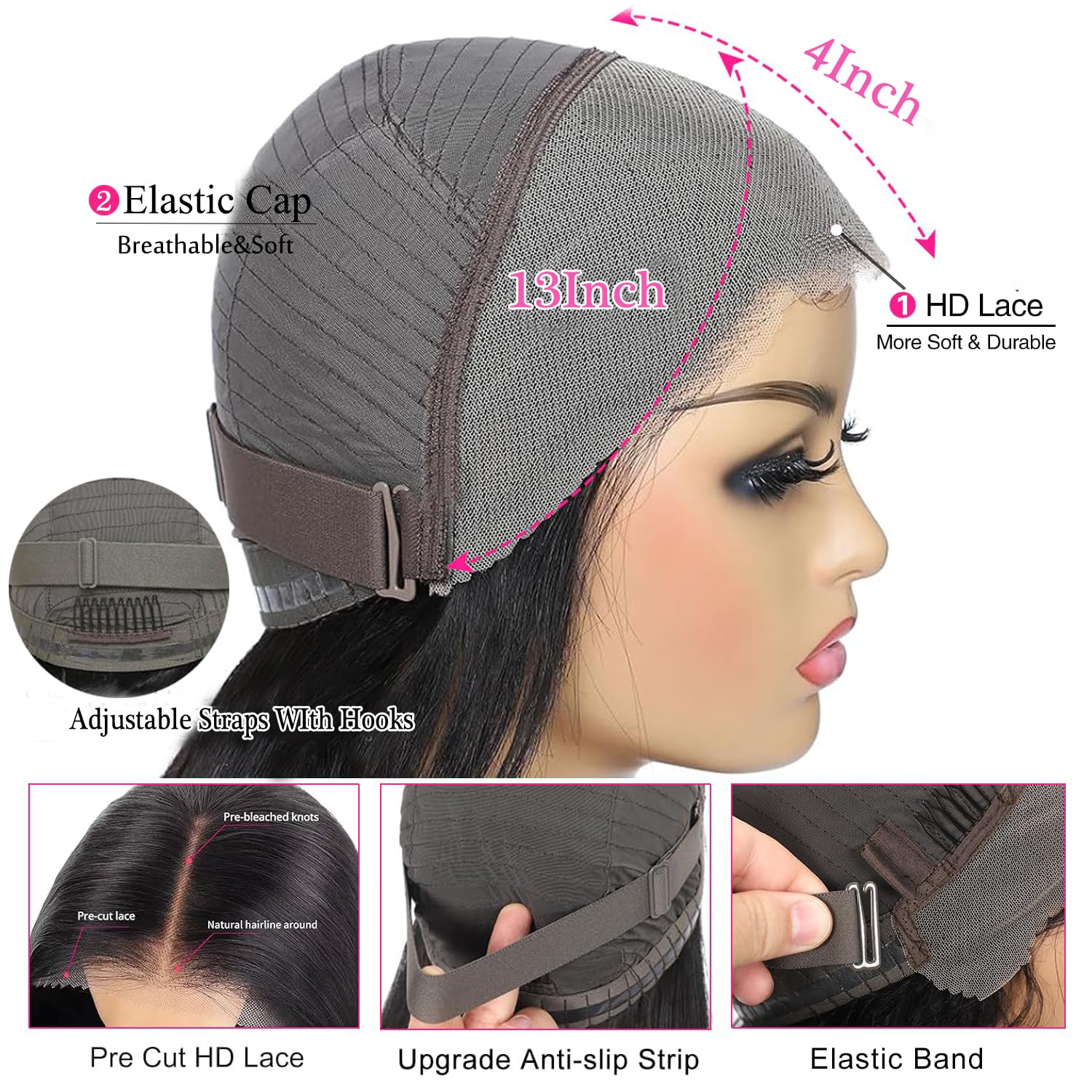 30 Inch Glueless Wigs Human Hair Pre Plucked Pre Cut 180% Density Wear and Go Glueless Wig 13X4 HD Water Wave Lace Front Wigs Human Hair Upgraded No Glue Curly Lace Frontal Wig for Women