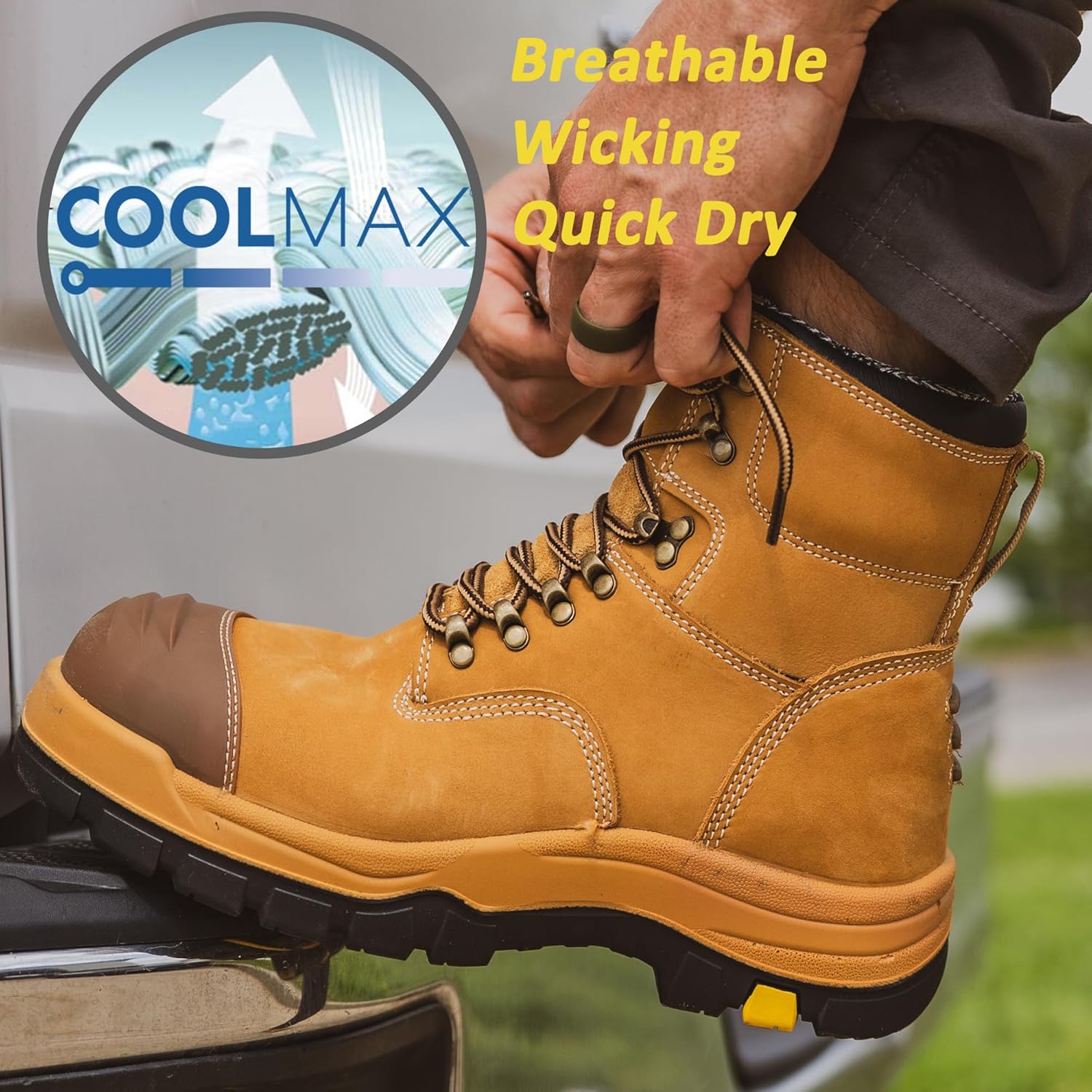 ROCKROOSTER Roslyn Composite Toe Side Zip Work Boots for Men, 7" Lightweight Comp Toe Cap Comfortable YKK Zipper Non-slip Rubber,ASTM F2413-18 EH Safety Boot, Wide Ankle Support Boots (CP232Z-245Z) - Image 2