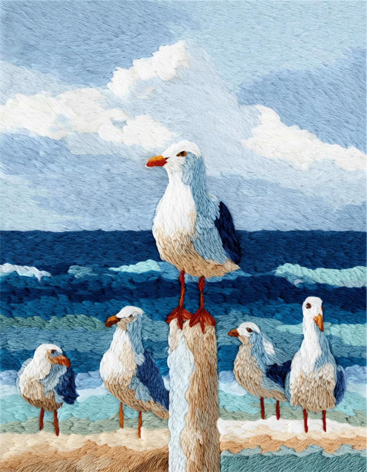 WallustrioaW Strandlandschaft DIY Riegel Haken Kits,Tier Möwe Vogel,Kreuzstich-Knotenteppich,Häkelteppich für Anfänger,Erwachsene und Kinder DIY-Teppich-Stickset,60x90cm