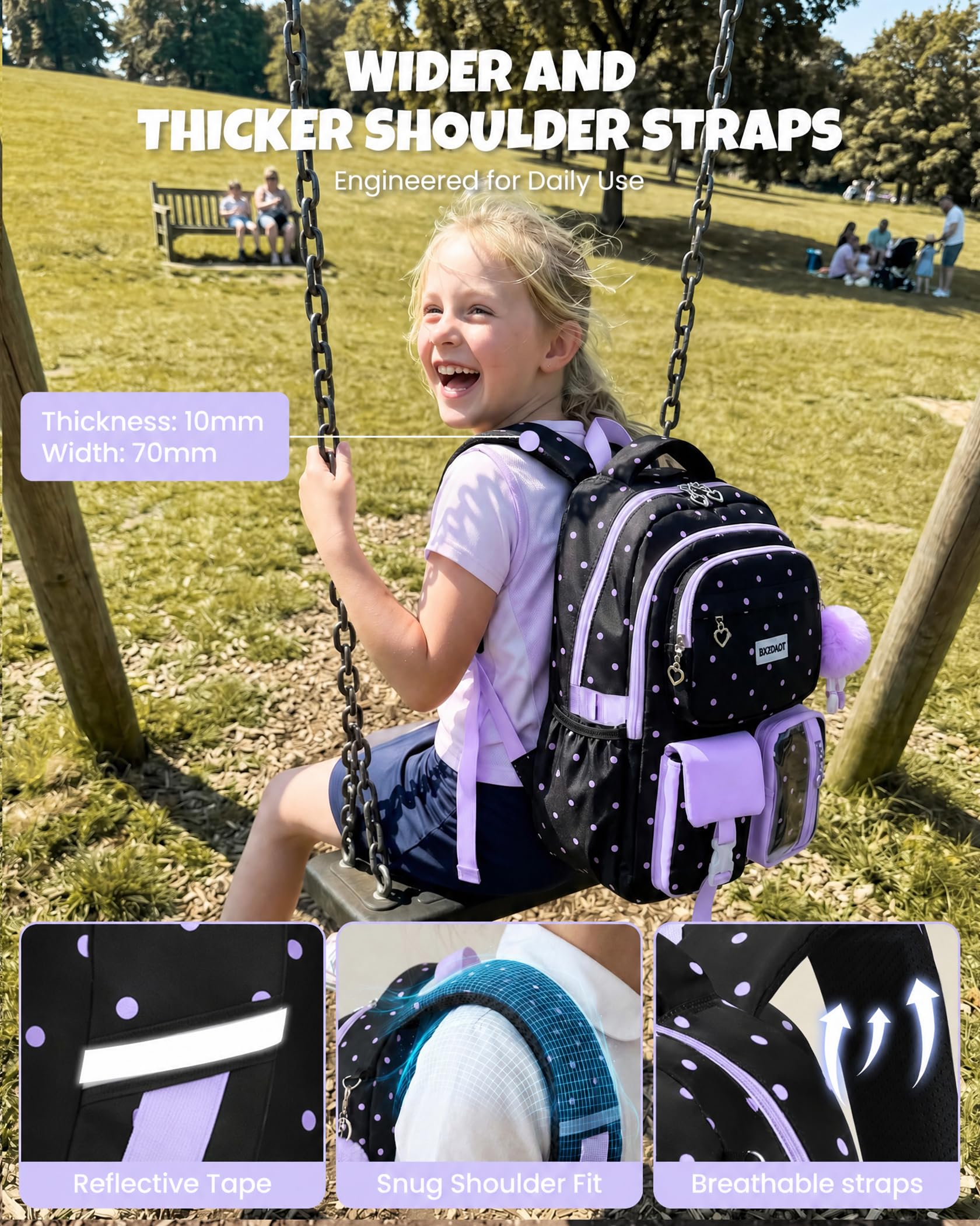 Amythe Mochila Escolar Niñas Clases de 1 a 6 Grande Ligero, Morado