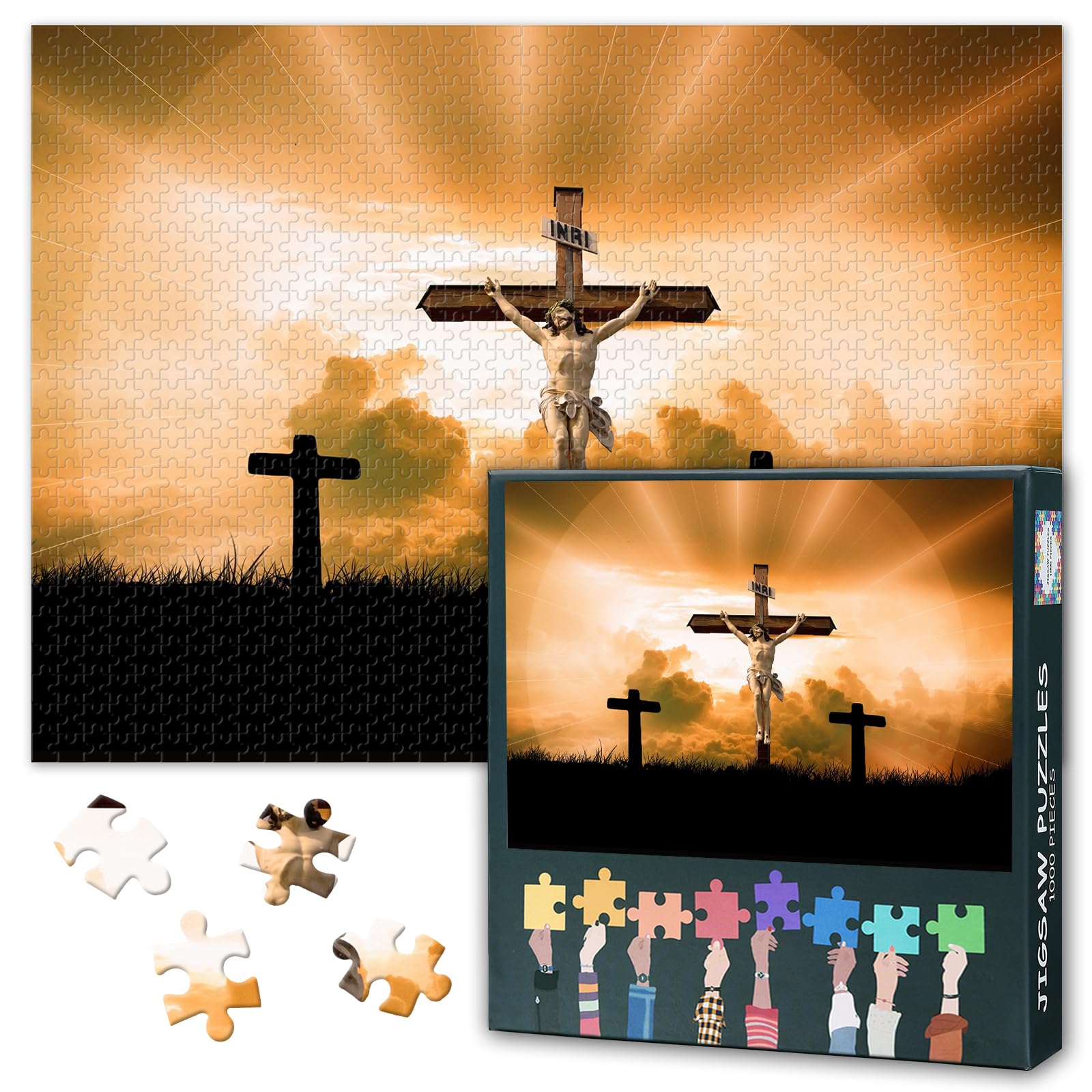 1000 Piece Jigsaw Puzzles for Adults Jigsaw Puzzle Game Christian Pictures Wall Art Crucifix Cross Jesus Christ Paintings Sacred Portrait Religious Eternal Faith Quiet Meditation 27.5x19.7 Inch