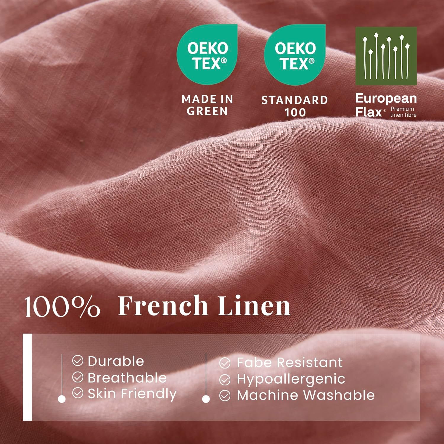 S VICTORY SYMBOL 100% Organic Linen Duvet Cover Set 3PCS King Size,Stone Washed Natural French Flax Bedding,1 Comforter Cover and 2 Pillowcases,Farmhouse Bedding Set(Clay)