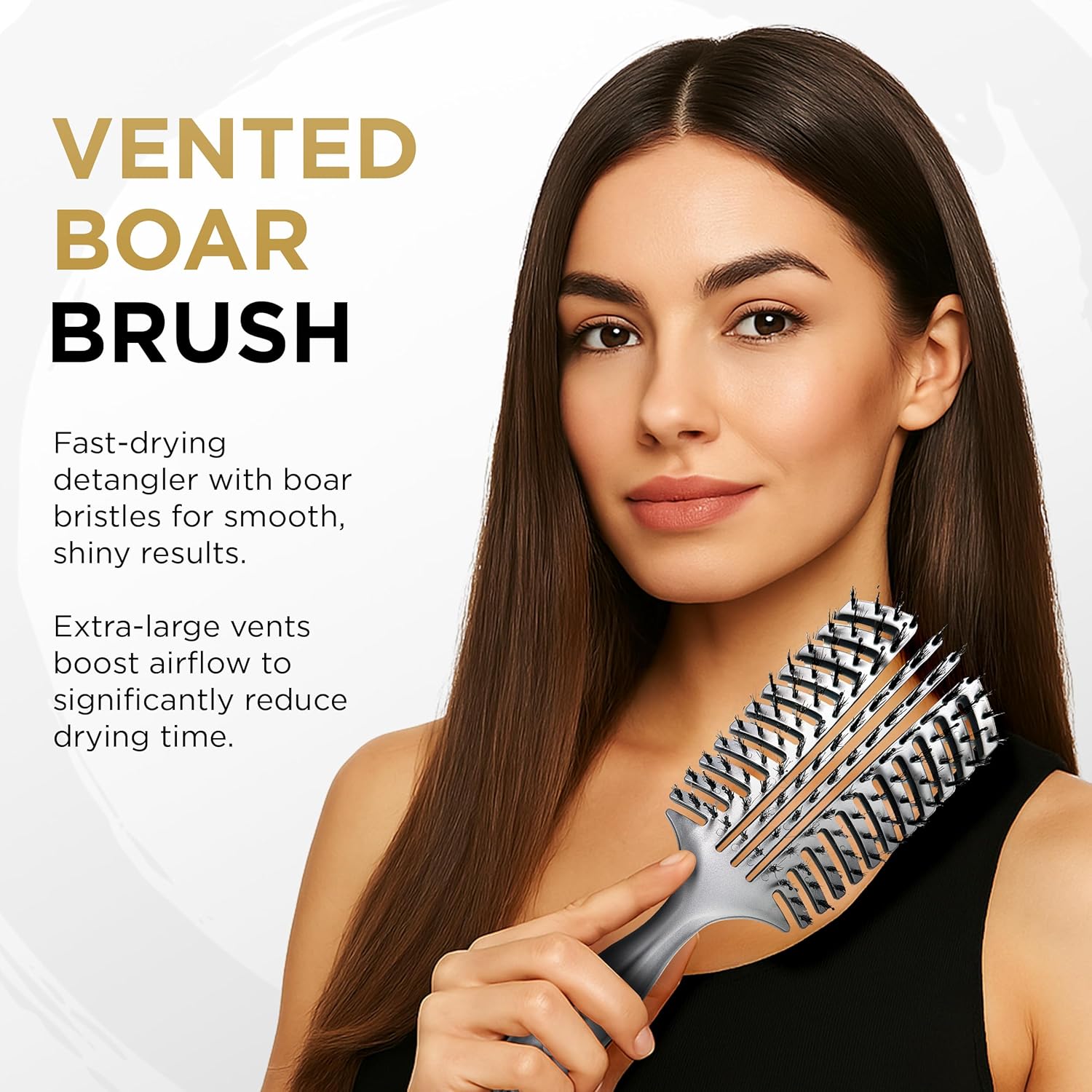Cocco Vented Boar Brush, Curved Detangling & Styling Tool with Boar & Nylon Bristles, Silver