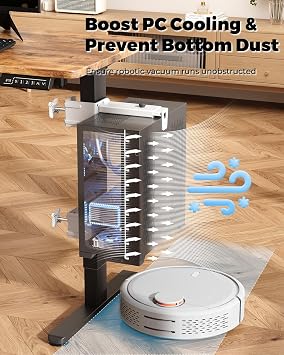 Joy Worker Under Desk PC Mount for Standing Desk, Clamp-On Desk Leg Computer Mount, No Drilling, Adjustable Computer Case CPU Holder Holds Up to 44lbs, White PC Tower Mount